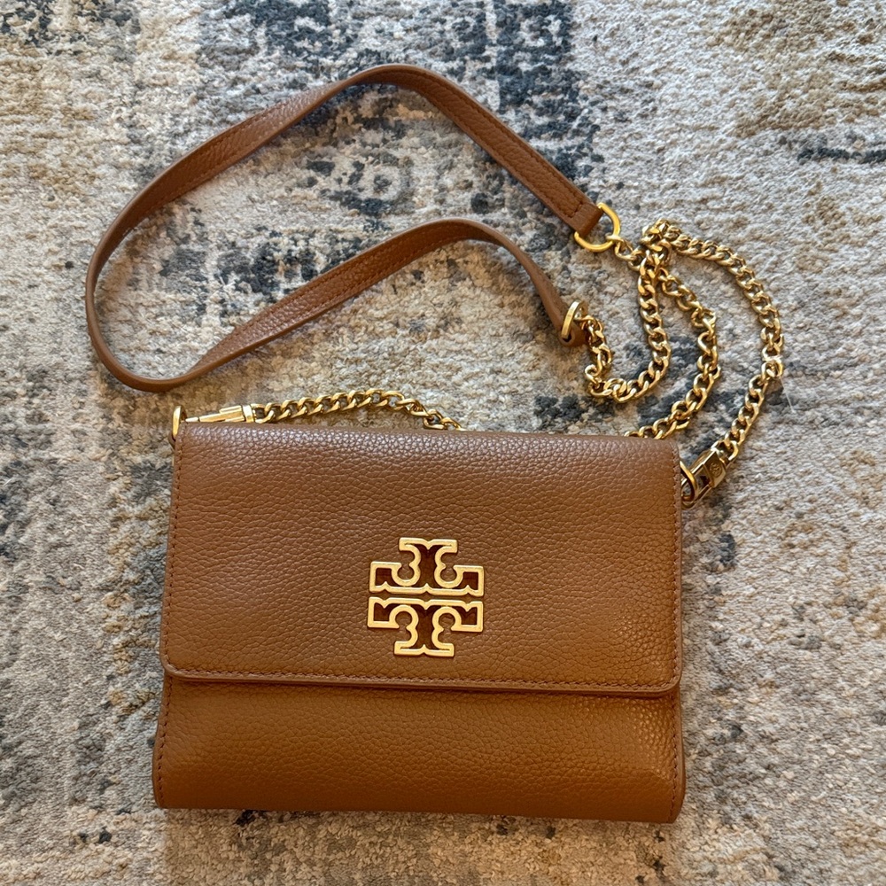 Tory Burch Brown Pebbled Leather Crossbody with Gold Hardware